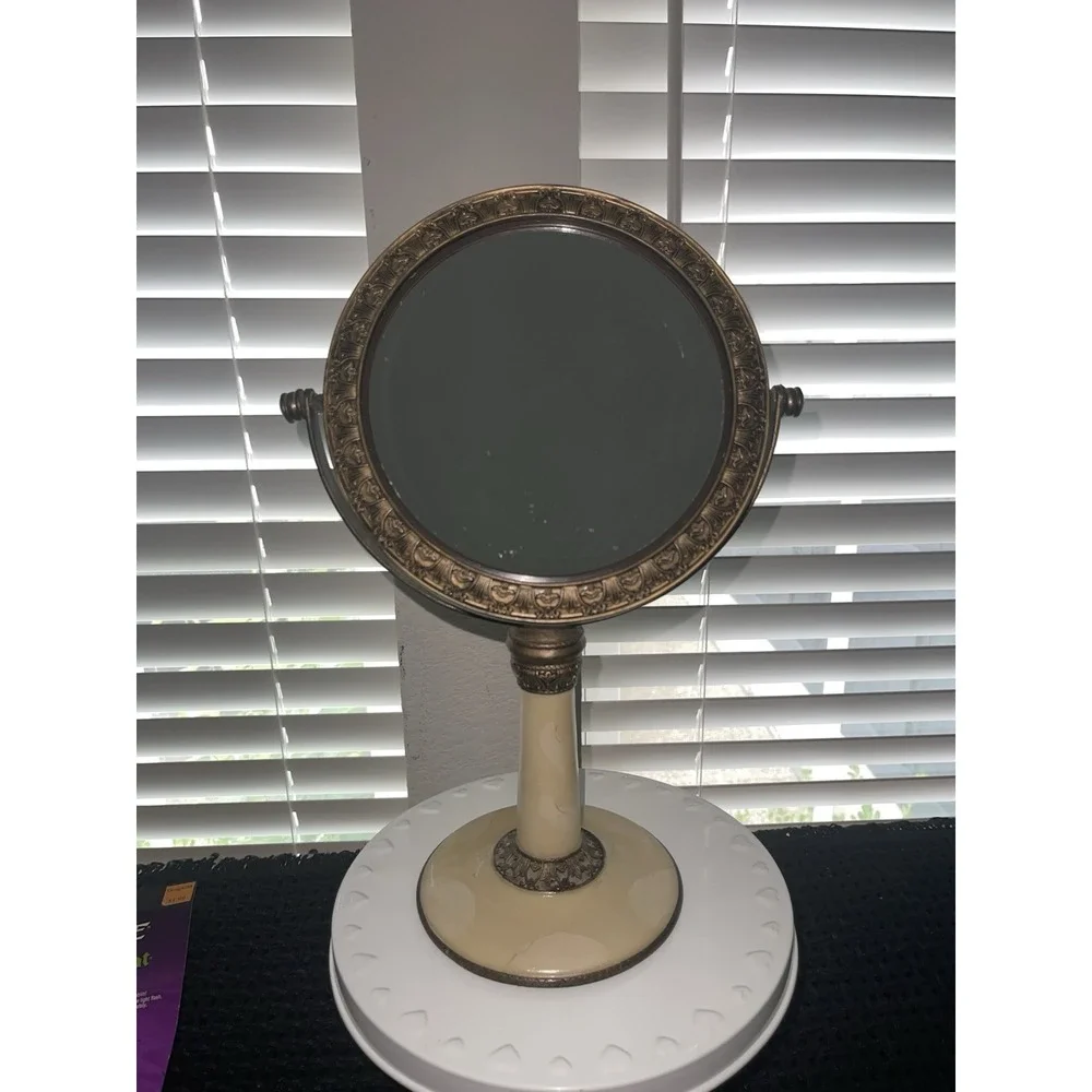 Vintage-Inspired Regency Victorian Standing Vanity Mirror Bronze Enamel
